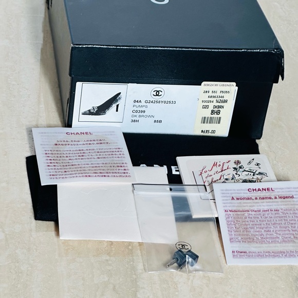 CHANEL Brown suede pumps iconic Camelia flower size 8.5 with original box; etc - Picture 11 of 11